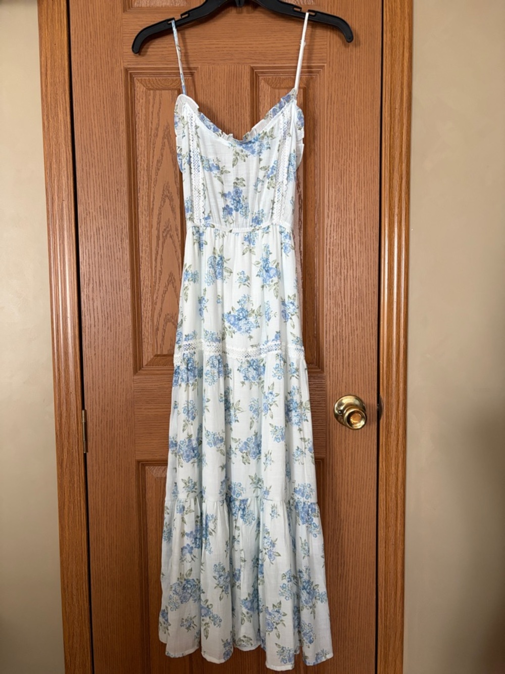 mine White Maxi Dress with Light Blue Floral Print